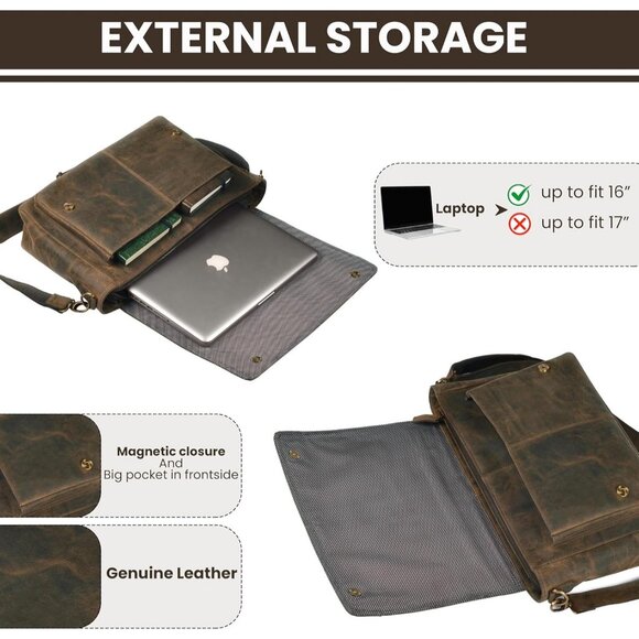 🆕Leather Village Men & Women Brown Vintage Leather Messenger Handmade Bag - Picture 4 of 10